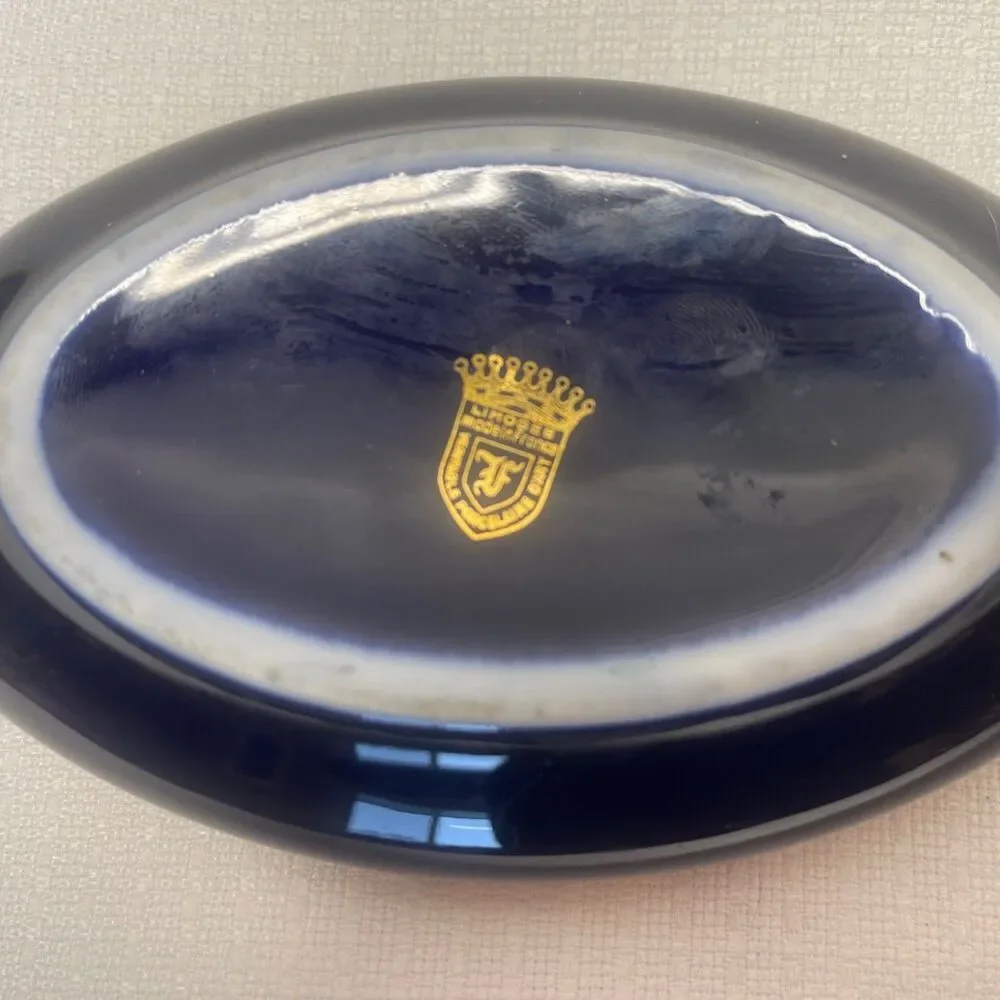 VTG 1960’s MCM Florance Limoges 22K Gold Gilt Porcelain France Trinket Pill Oval